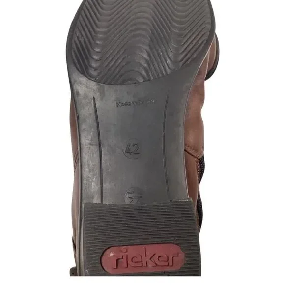 Rieker Ankle Boots Womens 10 Brown Kendra Slouchy Leather Zip Warm Lined Button - Picture 8 of 8